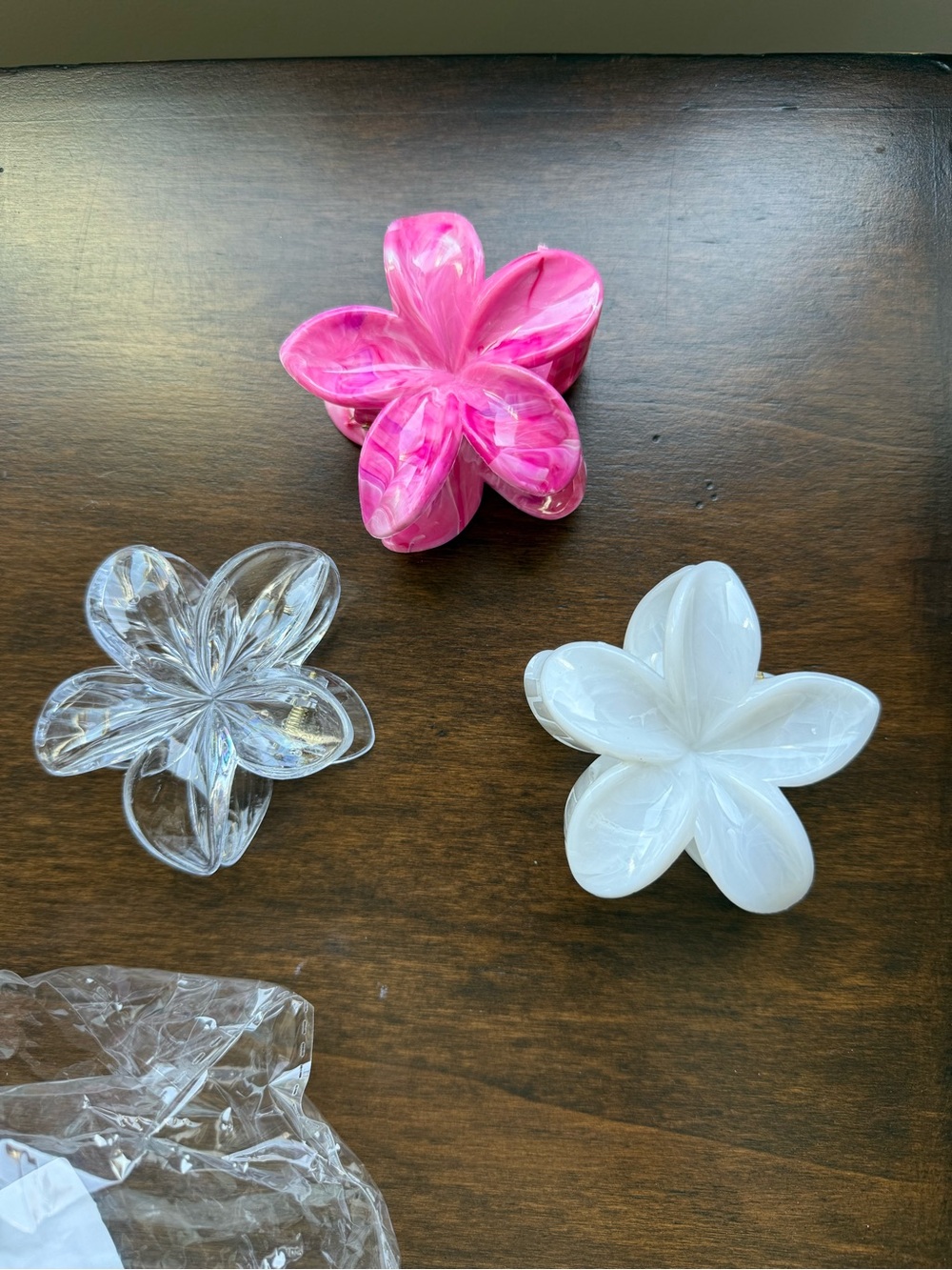 Floral Spring Clip Trio - Pink, Clear & White